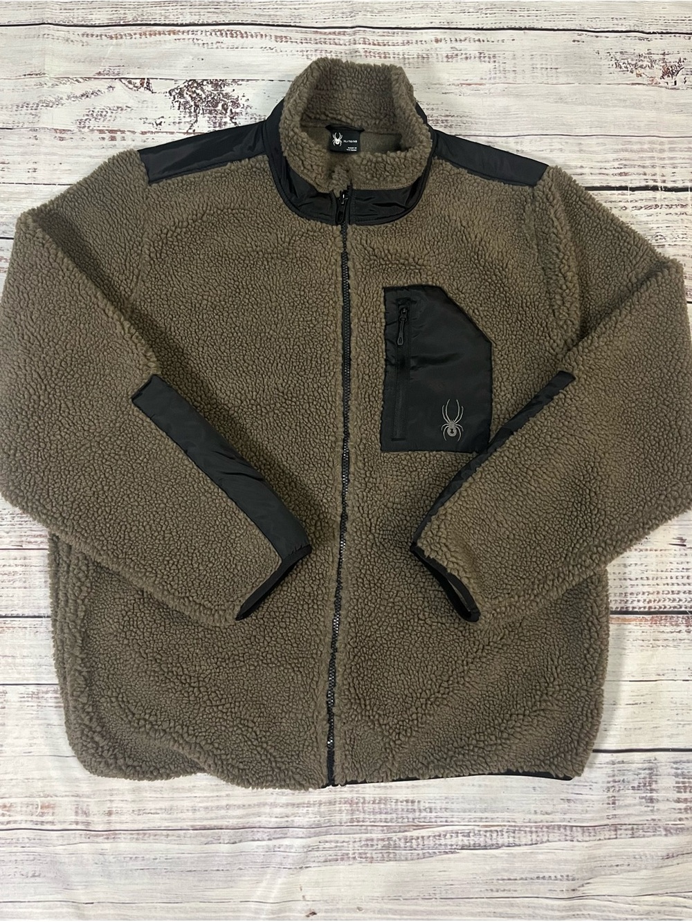 Spyder Men's Sherpa Militant Full Zip Jacket Size XL Olive Brown